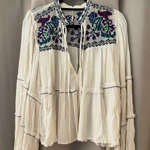free people embroidered ballon sleeve blouse